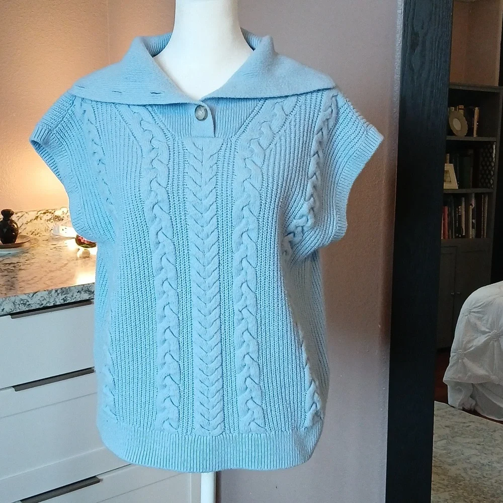 Talbots Blue Cable Knit Sweater Sleeveless Size M - Picture 2 of 8